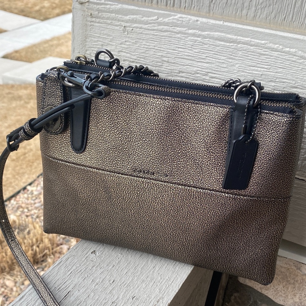 Coach Metallic Crossbody Dual Chain Handle Leather Purse Handbag